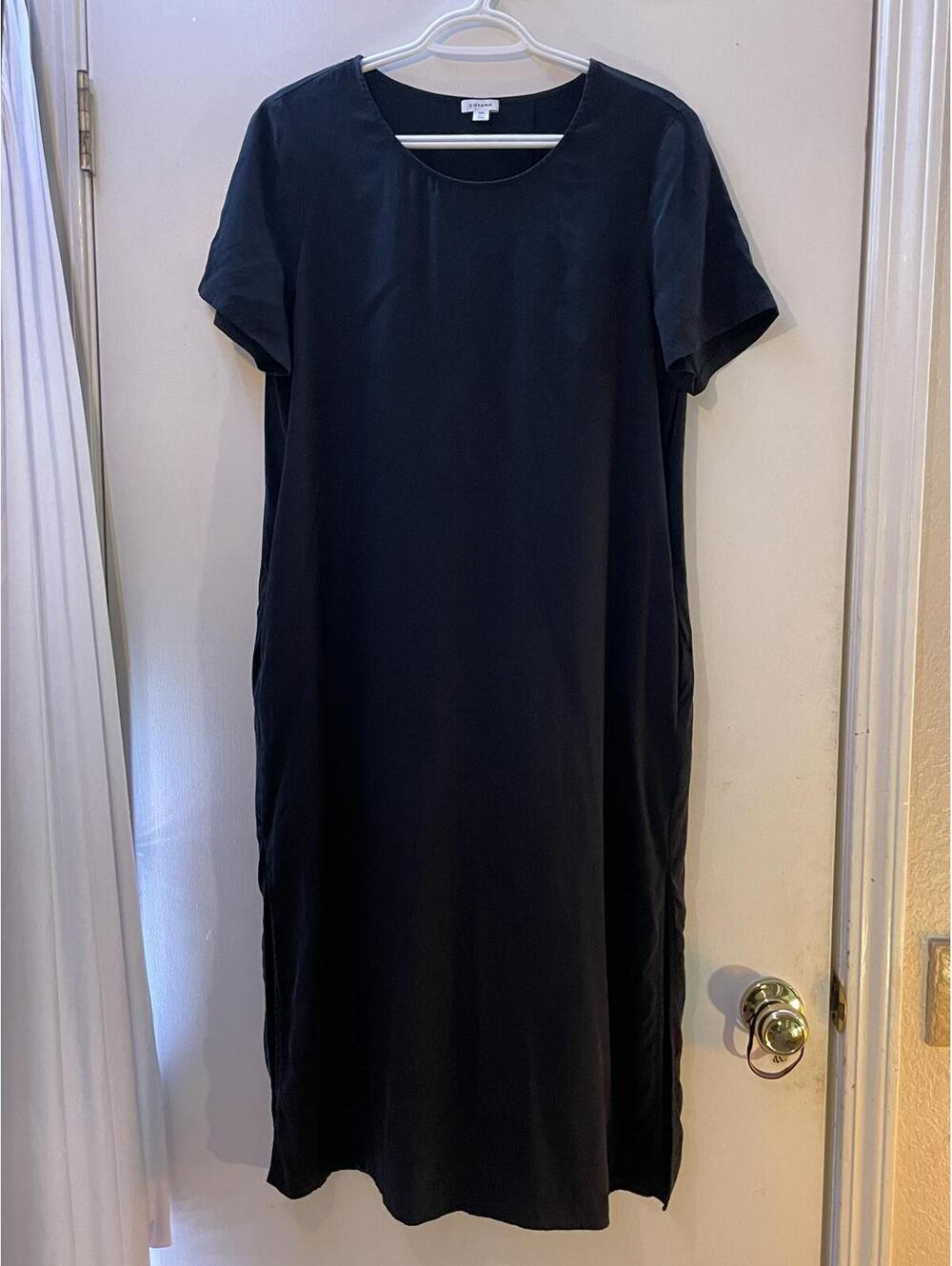 Cuyana Black 100% Silk Maxi Dress Side Slit Quiet Luxury Size Medium